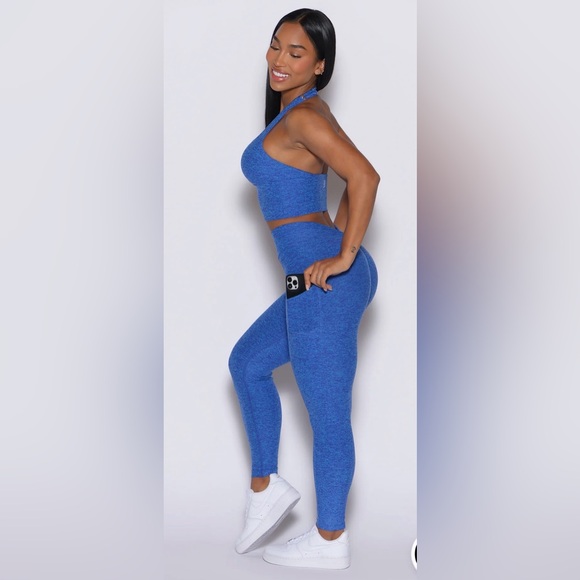 BOMBSHELL SPORTSWEAR V BACK LEGGINGS IN NEON BLUE RAVE! EUC! SOLD OUT ONLINE - Picture 4 of 16